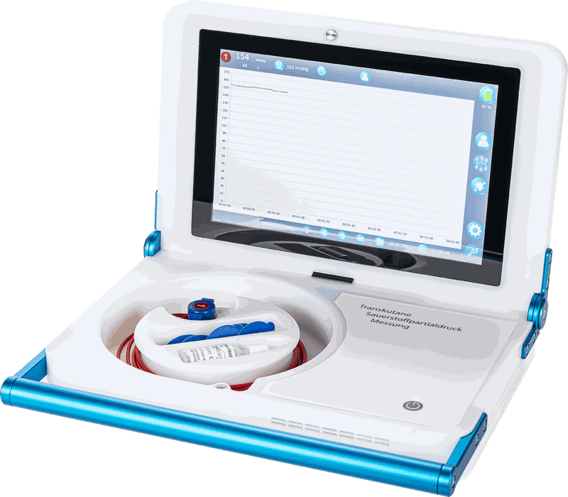 tcpO2-Messgerät PRÉCISE 8001 mit einer Sonde